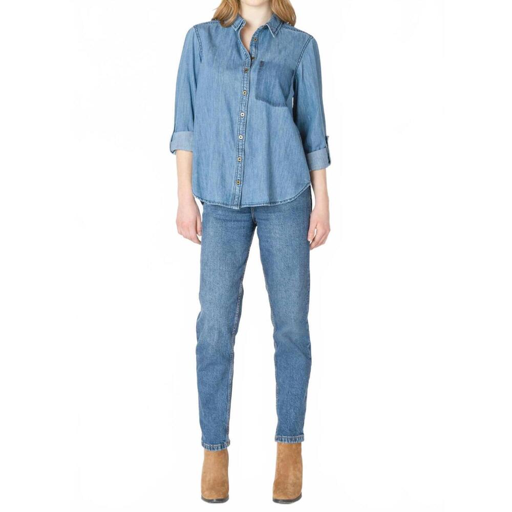 NEW DEX washed pocket denim shirt in medium indigo